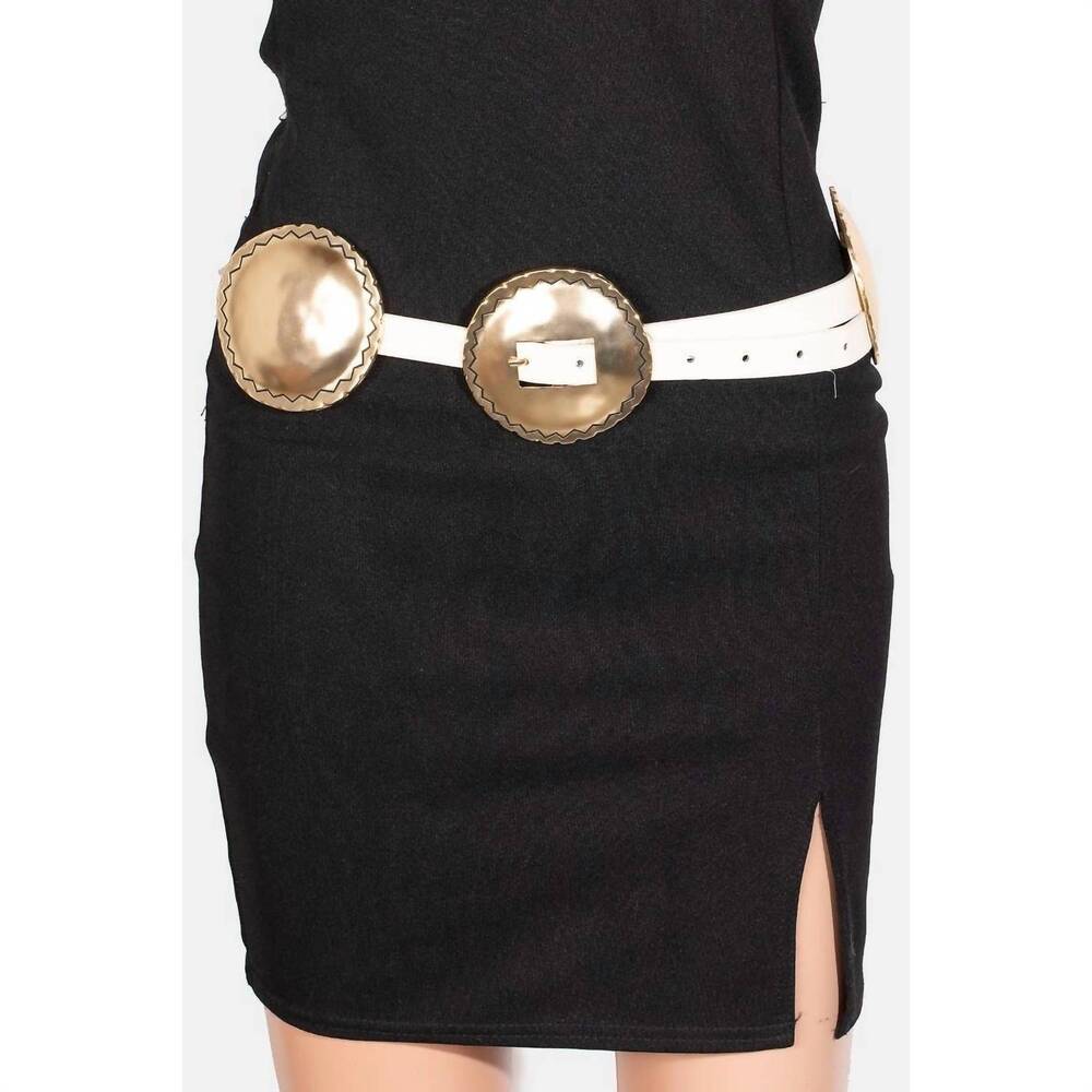 NEW FAME ACCESSORIES women's western concho discs vegan leather belt in ivory